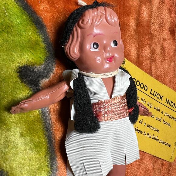 Vintage 50s Celluloid Good Luck Native American Doll Postage Mailed Postmarked - Picture 5 of 8